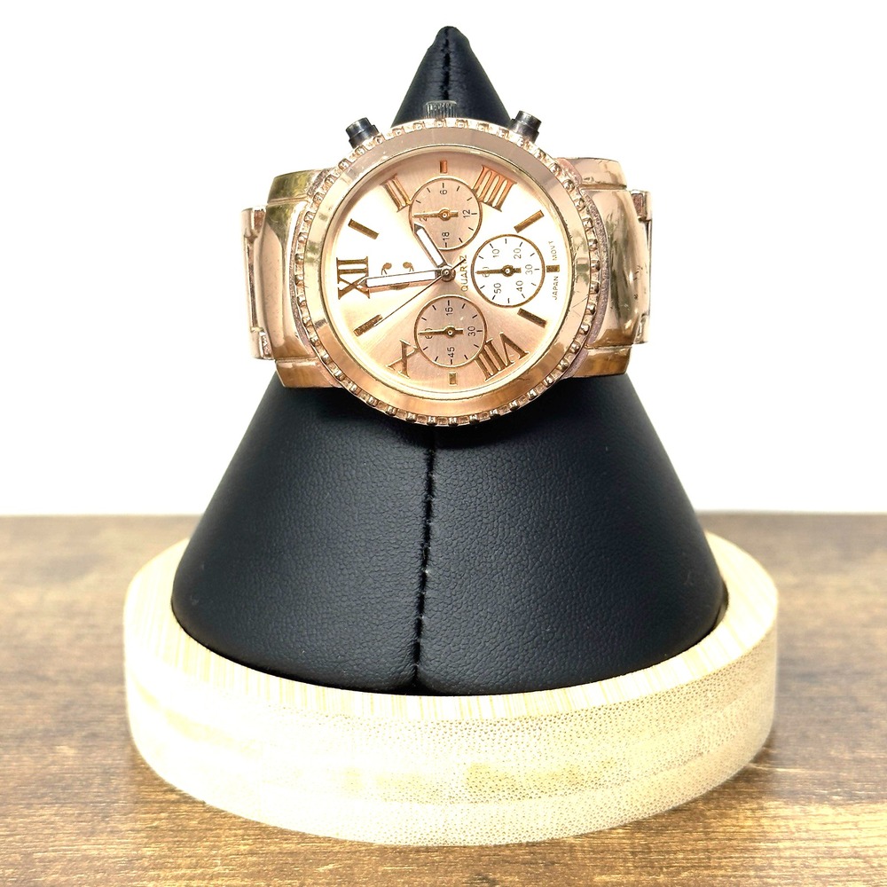 Charming Charlie Rose Gold Tone Dial Round Case Brushed Style Stainless Watch